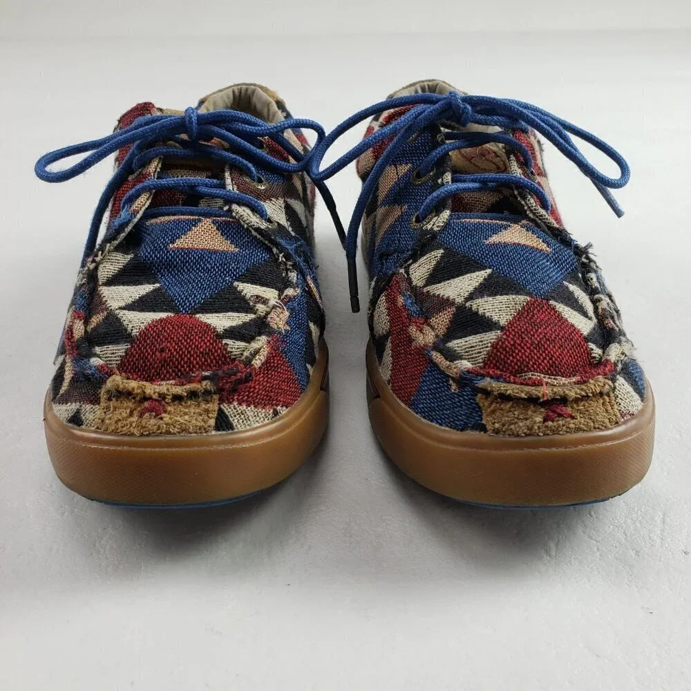 Twisted X Hooey Loper Shoe Kids 2 Blue Red Southwest Aztec Lace Up Moc Girl Boy